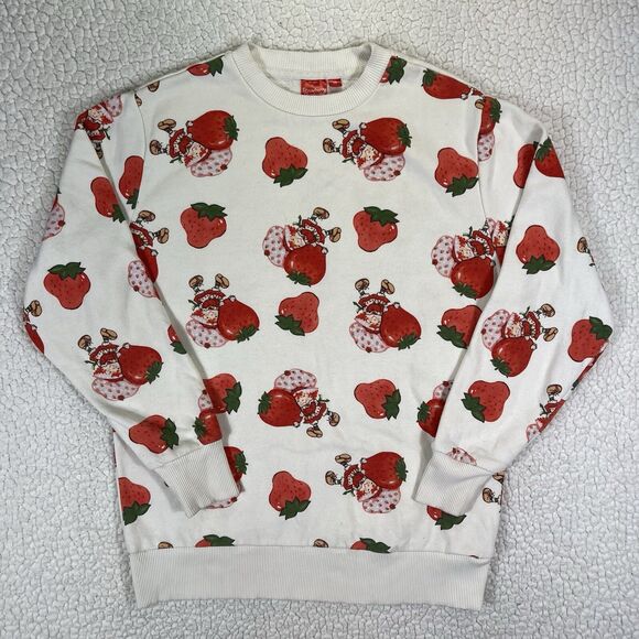 Strawberry Shortcake Tops - Strawberry Shortcake Sweatshirt XS White All Over Print Retro 80s Cartoon Kawaii